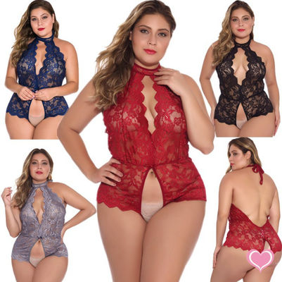 Breathable Plus Size Lingerie Bodysuit XL-4XL Hollow Out Black Lingerie Bodysuit