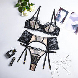 S-L Thong Body Suit Sexy Feathers Erotic Seamless Sexy Bra Panty Set