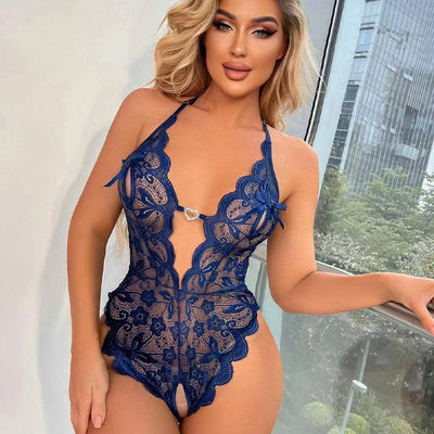 Backless Hollow Out Bodysuit Deep V Neck Transparent Underwear