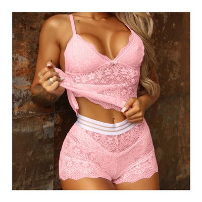 3 Pieces Plus Size Underwear Panties Bra Set Sexy Lace Hollow Out Lingerie For Women'S Pajamas