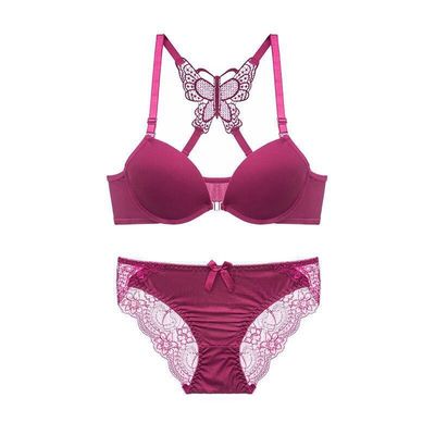 Back Front Closure Custom Underwear Set Women Cross Butterfly Bras Panties Set