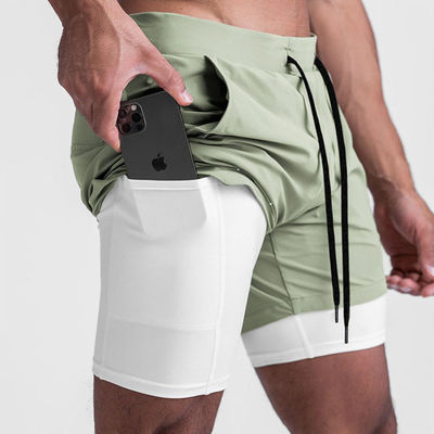 2 In 1 Double Layer Sports Mens Gym Shorts Custom LOGO 5 Inch Fitness Workout Shorts