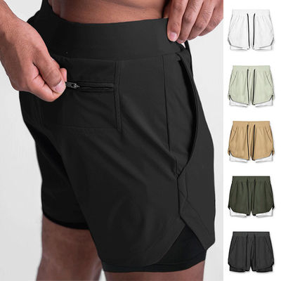 2 In 1 Double Layer Sports Mens Gym Shorts Custom LOGO 5 Inch Fitness Workout Shorts