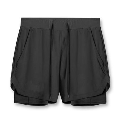 2 In 1 Double Layer Sports Mens Gym Shorts Custom LOGO 5 Inch Fitness Workout Shorts