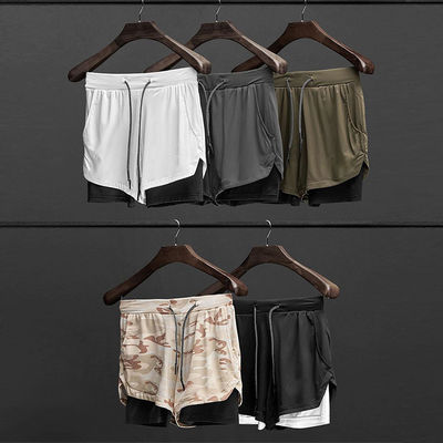 Custom Logo Double Layers Fitness Sportswear Mens Workout Compression Running Gym Shorts