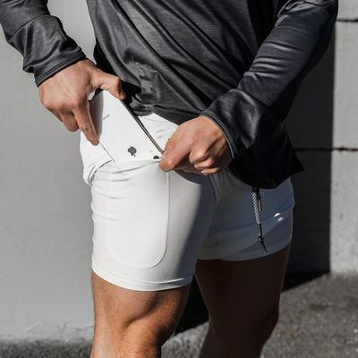 Fit Training Sports Double Layer Workout Pants Elastic Gym Men Cotton Shorts
