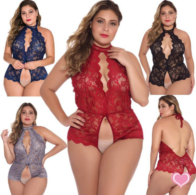 Breathable Plus Size Lingerie Bodysuit XL-4XL Hollow Out Black Lingerie Bodysuit