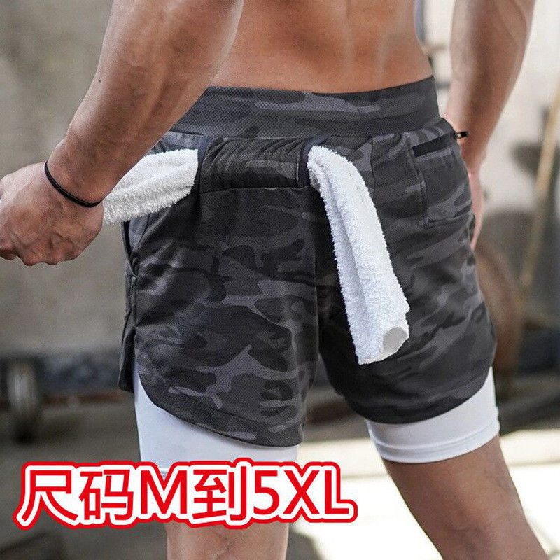 Sweatpants Woven Gym Shorts Men Worsted Breathable M-5XL 2 In 1 Gym Shorts