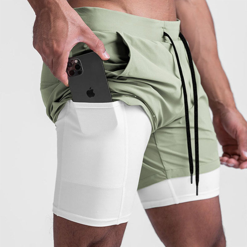 2 In 1 Double Layer Sports Mens Gym Shorts Custom LOGO 5 Inch Fitness Workout Shorts
